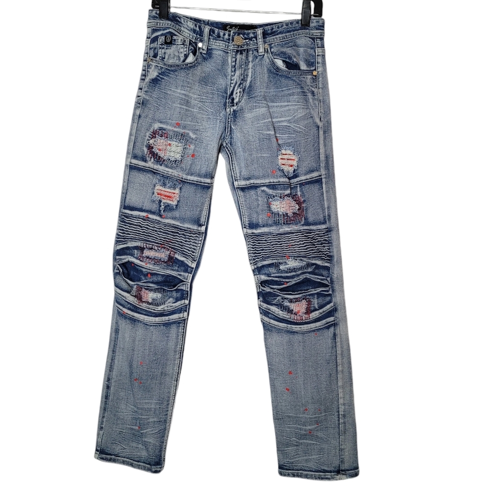 Switch Remarkable Rinse Blue Orange Spots Men's Jeans Slim Fit size 16